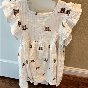 Cutest pink chicken girls  Dress with Cowboy Boot Print